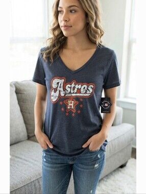 Genuine Merchandise Navy and Orange Astros V-Neck Tee